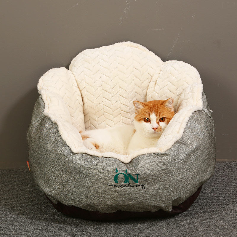 KFX-4062525 Wheat Ear Nest Cat Litter Backrest - Thick Pet Bed in Light Green and Gray White, Small & Medium Sizes