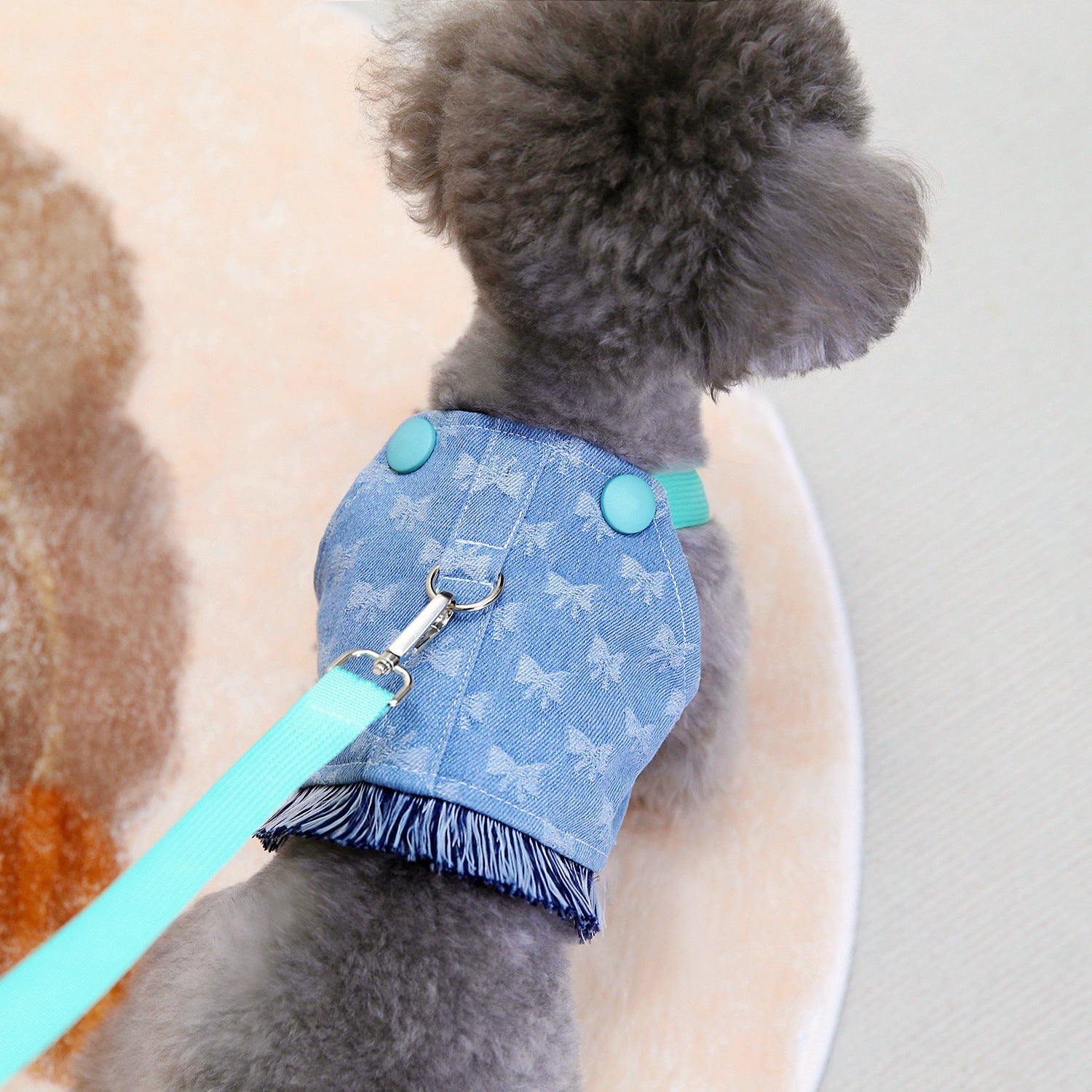 KFX-4064061 Light Blue and Dark Orange Cotton Full Bottom Bow Denim Vest for Pets