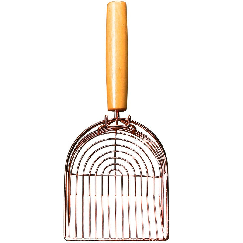 KFX-4064445 Rose Gold Metal Cat Litter Scoop with Wooden Handle - 10MM Clearance