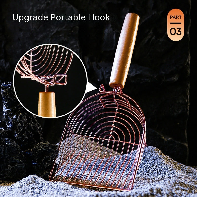 KFX-4064445 Rose Gold Metal Cat Litter Scoop with Wooden Handle - 10MM Clearance