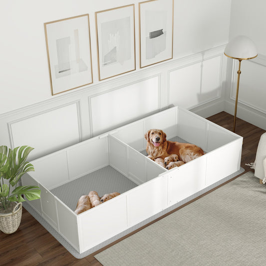 KFX-4069693 Large Dog Whelping Box with Adjustable Entrance and Waterproof Pee Pad