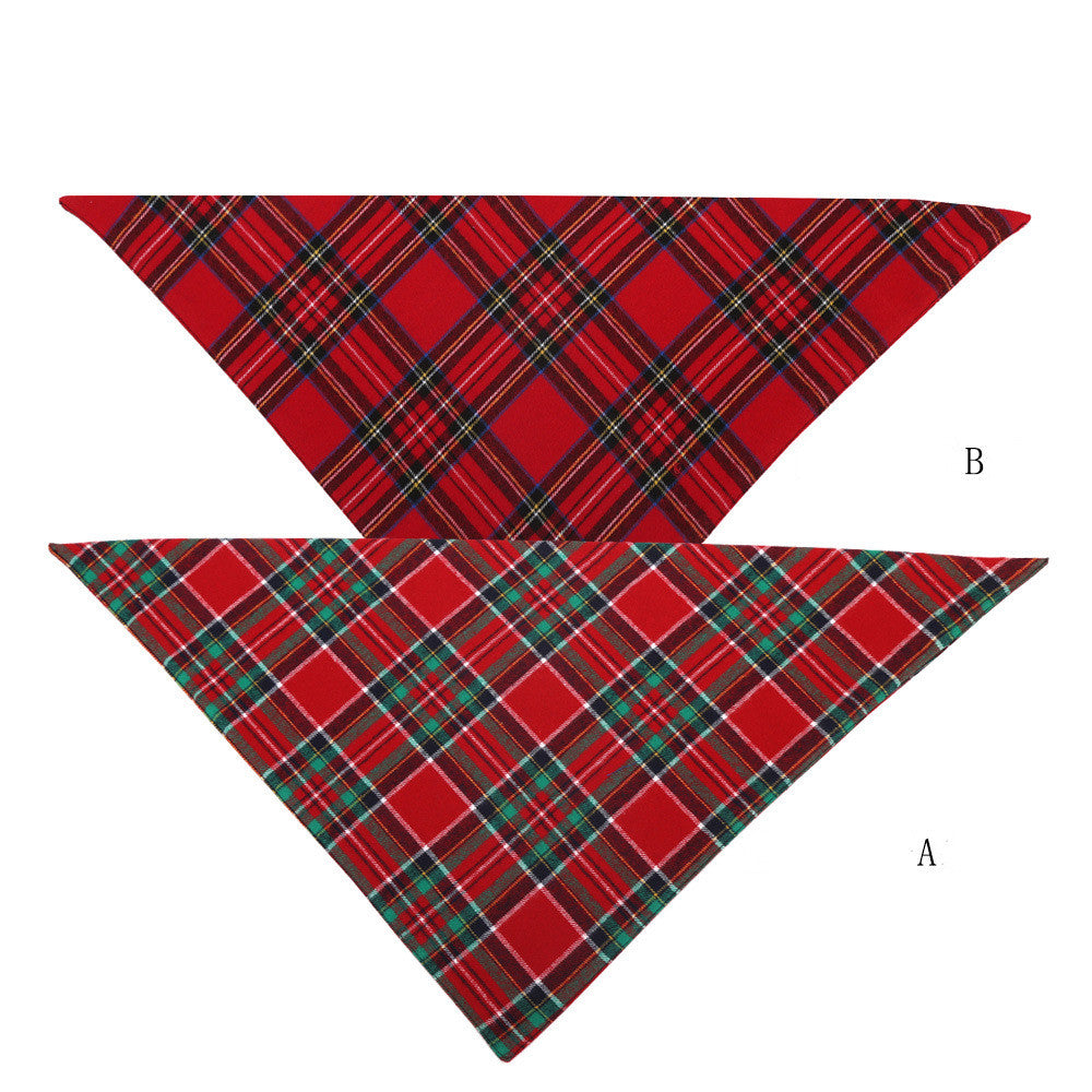 KFX-4071613 Double Cotton Plaid Triangle Scarf for Pets - Warm Red and Green Bib for Dogs and Cats