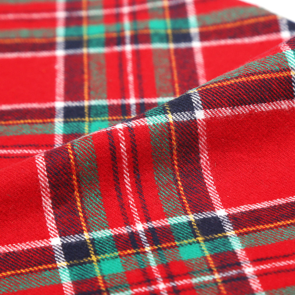 KFX-4071613 Double Cotton Plaid Triangle Scarf for Pets - Warm Red and Green Bib for Dogs and Cats