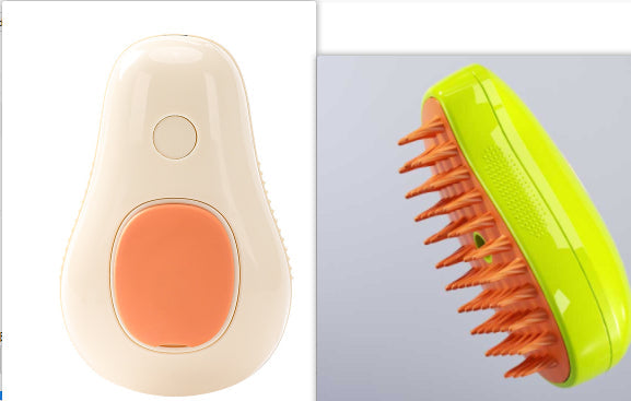 KFX-4071869 Electric Self-Cleaning Steam Grooming Brush for Cats and Dogs with Massage Feature in Avocado Design