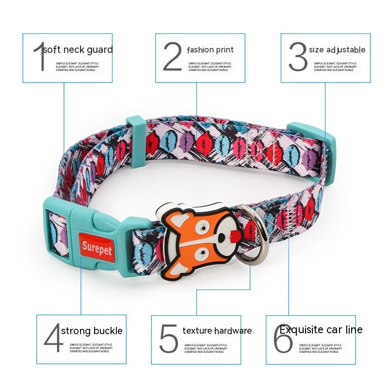 KFX-4071997 Latex Neck Protection Dog Collar - Bite-Proof Nylon Collar for Medium to Large Dogs, Stylish Patterns for All Seasons