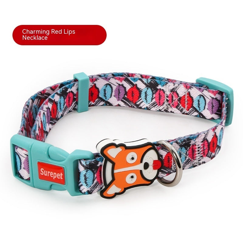 KFX-4071997 Latex Neck Protection Dog Collar - Bite-Proof Nylon Collar for Medium to Large Dogs, Stylish Patterns for All Seasons