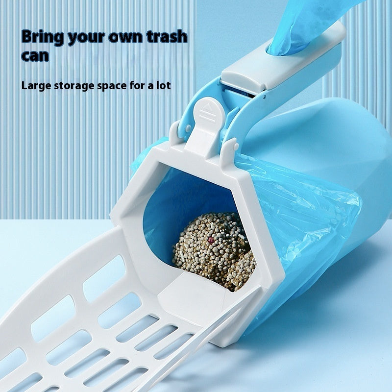 KFX-4075453 Large Capacity Cat Litter Scoop with Garbage Bag, Available in Gray, Orange, and Blue