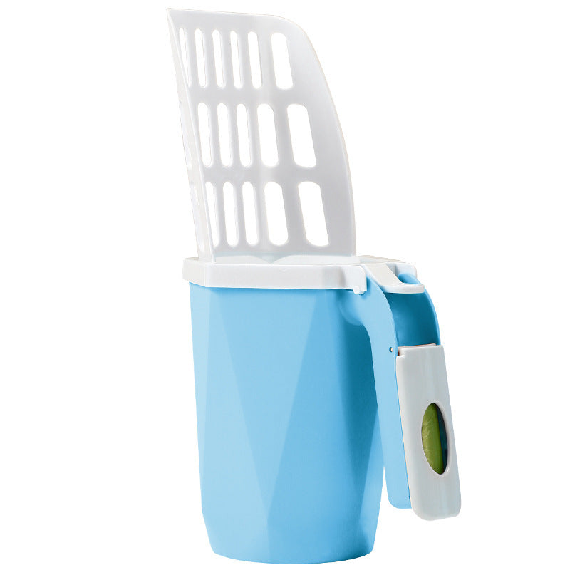 KFX-4075453 Large Capacity Cat Litter Scoop with Garbage Bag, Available in Gray, Orange, and Blue
