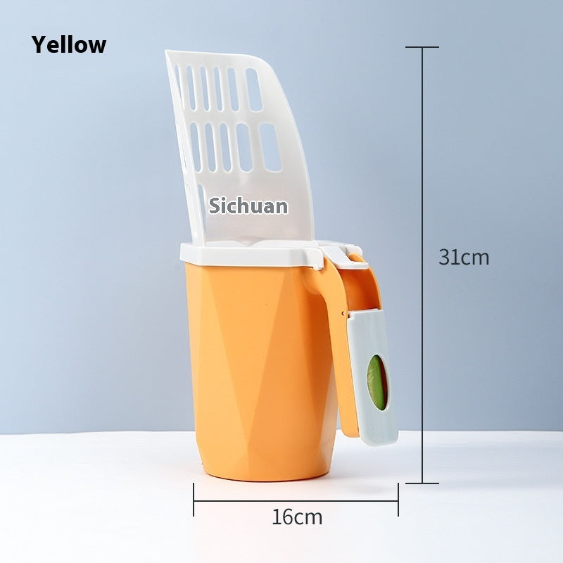 KFX-4075453 Large Capacity Cat Litter Scoop with Garbage Bag, Available in Gray, Orange, and Blue