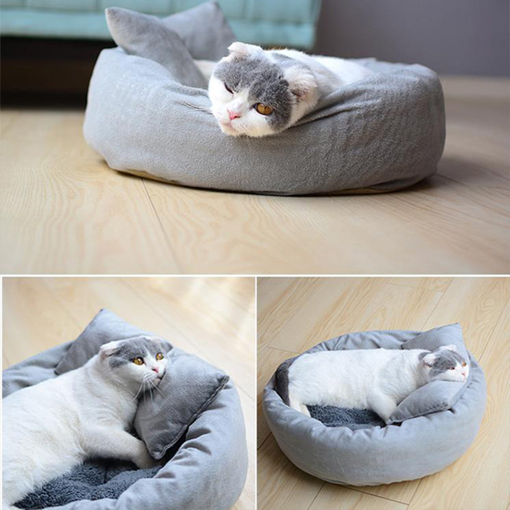 KFX-4077245 Soft Plush Round Dog Bed with Pillow for Small Dogs and Cats, Suitable for Puppies and Kittens