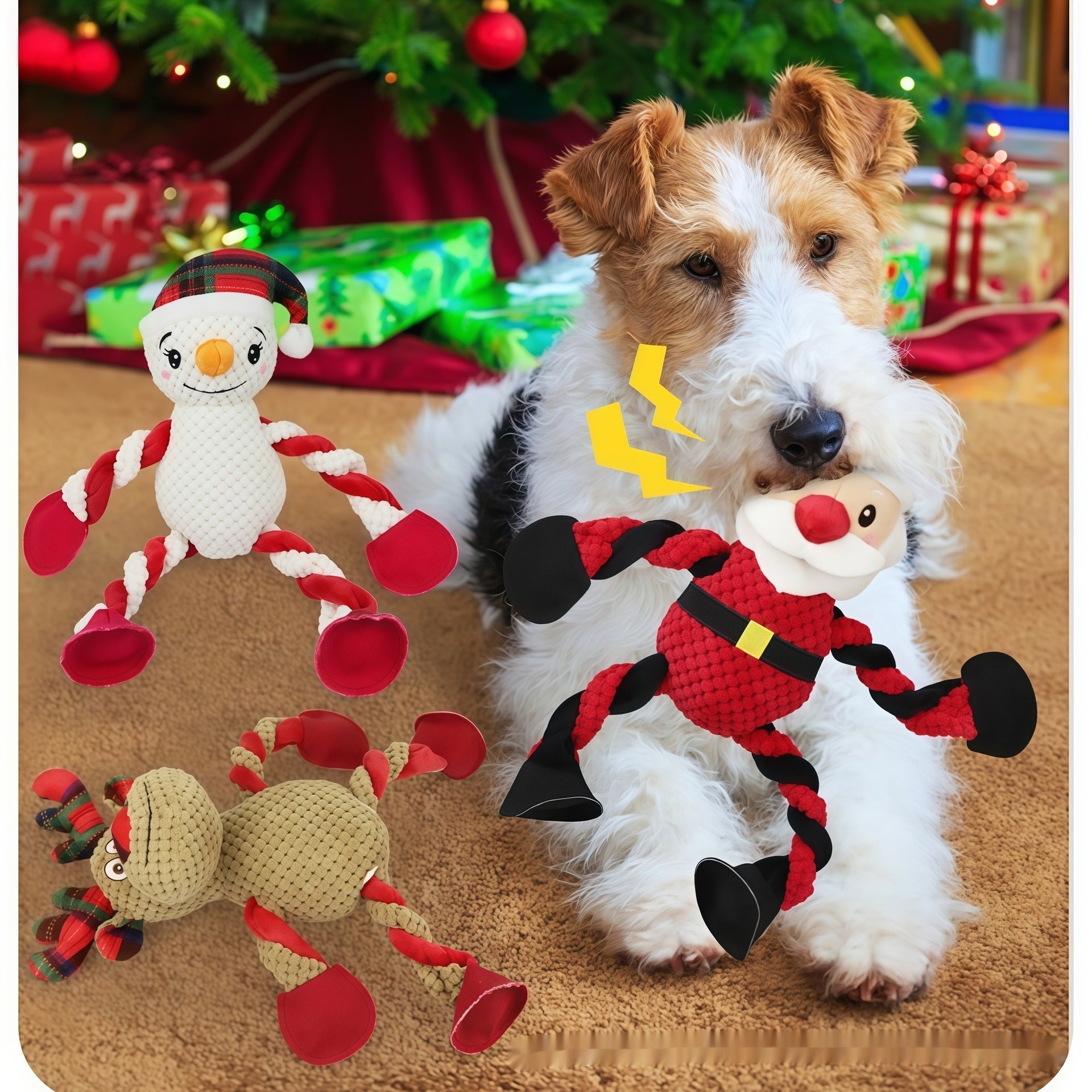 KFX-4079421 Christmas Reindeer Plush Teething and Dental-Cleaning Toy for Pets