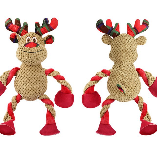 KFX-4079421 Christmas Reindeer Plush Teething and Dental-Cleaning Toy for Pets