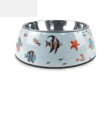 KFX-4079933 Stainless Steel Pet Bowl Set with Melamine Base for Dogs and Cats in Assorted Designs
