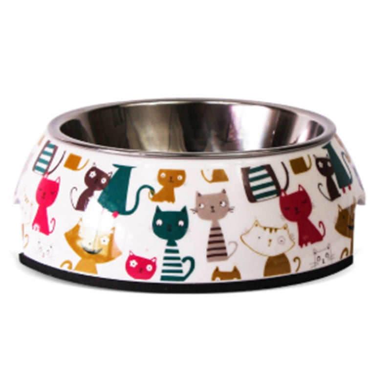 KFX-4079933 Stainless Steel Pet Bowl Set with Melamine Base for Dogs and Cats in Assorted Designs