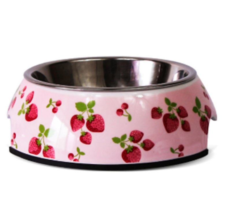 KFX-4079933 Stainless Steel Pet Bowl Set with Melamine Base for Dogs and Cats in Assorted Designs