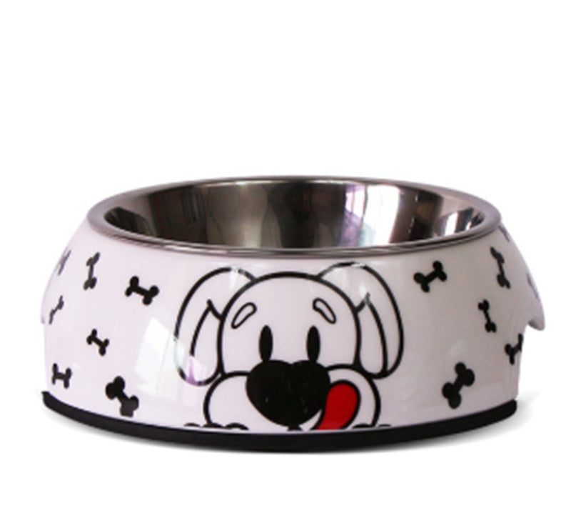 KFX-4079933 Stainless Steel Pet Bowl Set with Melamine Base for Dogs and Cats in Assorted Designs