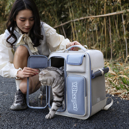 KFX-4081981 Portable Cat Backpack, Large Capacity, Anti-Stress Design, Breathable Canvas, Four Seasons Use