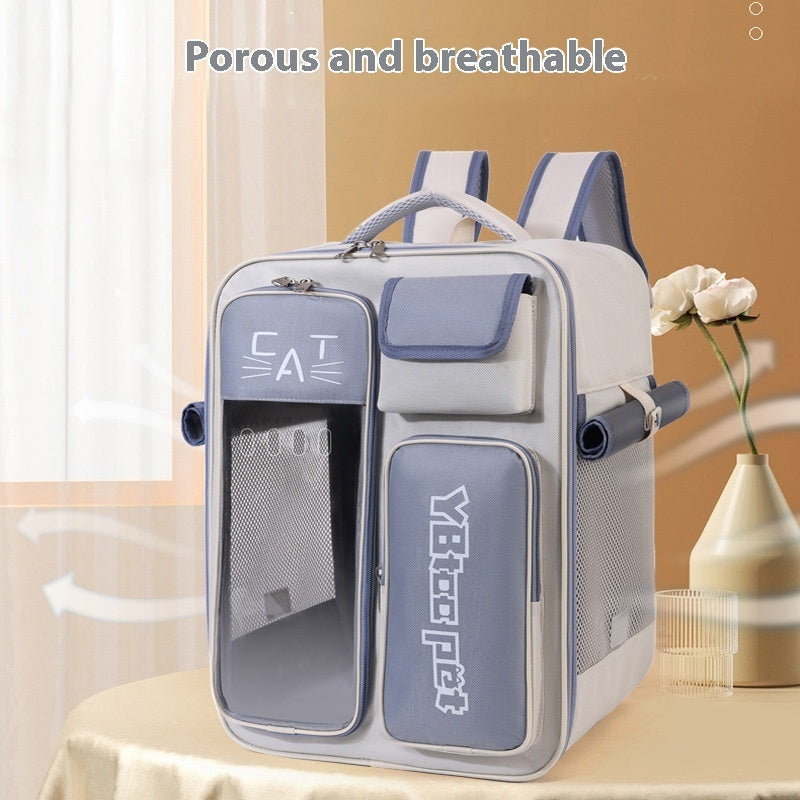 KFX-4081981 Portable Cat Backpack, Large Capacity, Anti-Stress Design, Breathable Canvas, Four Seasons Use