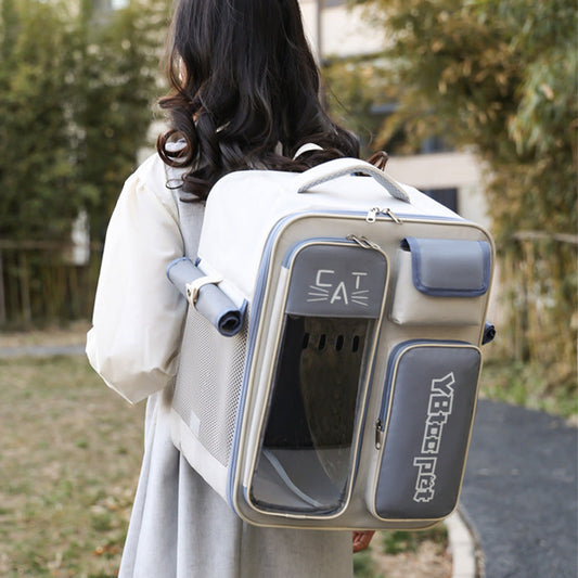 KFX-4081981 Portable Cat Backpack, Large Capacity, Anti-Stress Design, Breathable Canvas, Four Seasons Use