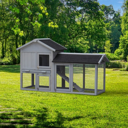 KFX-4083389 Outdoor Rabbit Hutch with Large Run Space and No Leak Tray for Small Animals