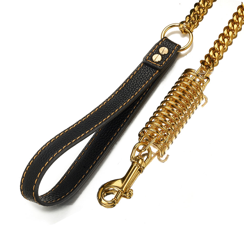 KFX-4085309 Stainless Steel Dog Spring Traction Rope - 15mm Wide, 120CM Long, Rust-Resistant and Comfortable