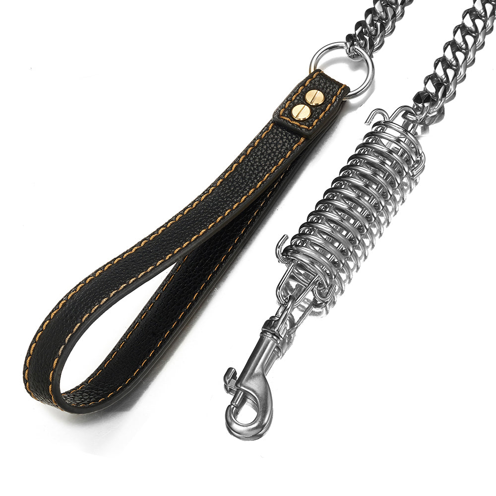 KFX-4085309 Stainless Steel Dog Spring Traction Rope - 15mm Wide, 120CM Long, Rust-Resistant and Comfortable