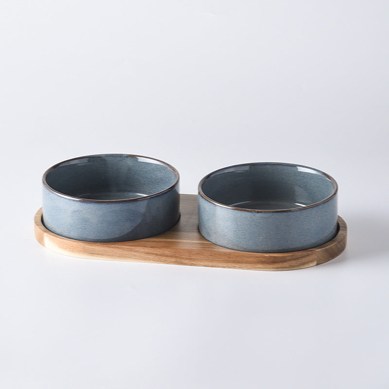KFX-4085693 Ceramic Pet Double Bowl Anti-Tumble Design for Cats - 13cm & 15.5cm Size Options