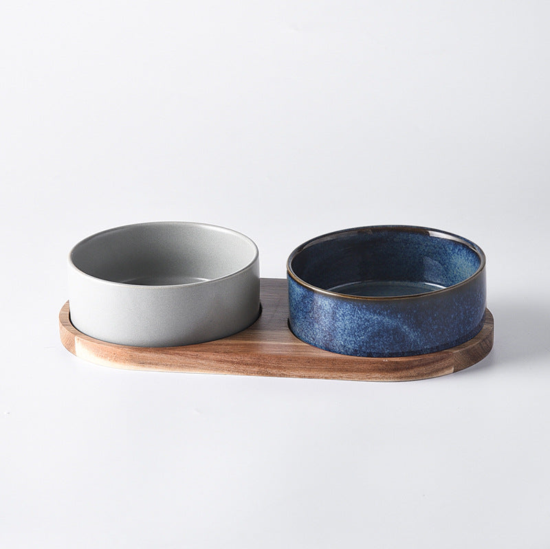 KFX-4085693 Ceramic Pet Double Bowl Anti-Tumble Design for Cats - 13cm & 15.5cm Size Options