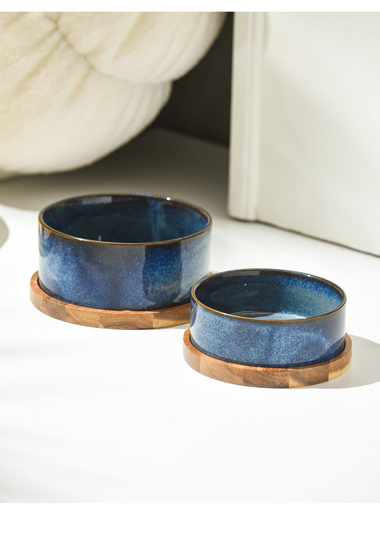 KFX-4085693 Ceramic Pet Double Bowl Anti-Tumble Design for Cats - 13cm & 15.5cm Size Options