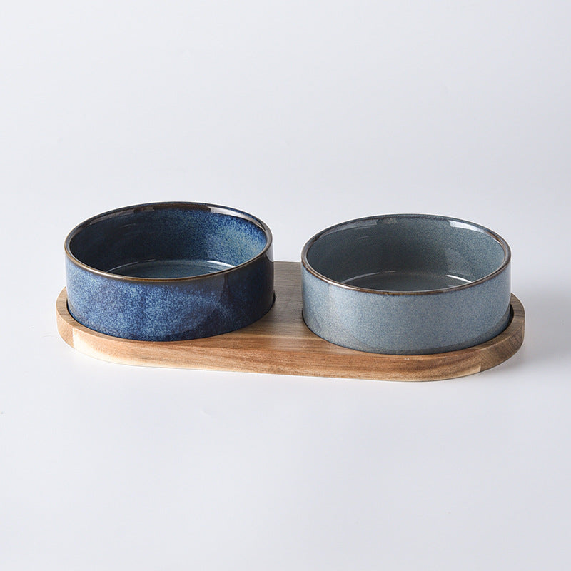 KFX-4085693 Ceramic Pet Double Bowl Anti-Tumble Design for Cats - 13cm & 15.5cm Size Options