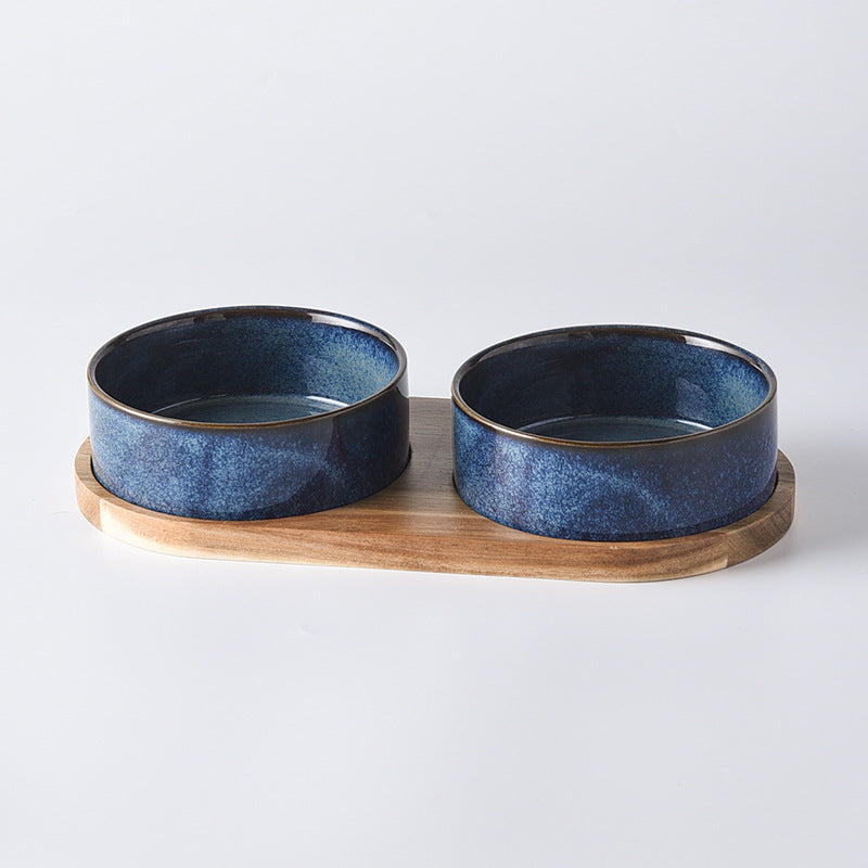 KFX-4085693 Ceramic Pet Double Bowl Anti-Tumble Design for Cats - 13cm & 15.5cm Size Options