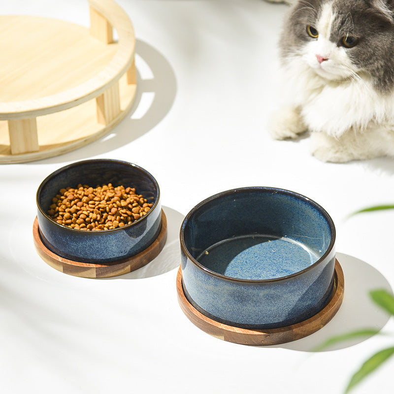 KFX-4085693 Ceramic Pet Double Bowl Anti-Tumble Design for Cats - 13cm & 15.5cm Size Options