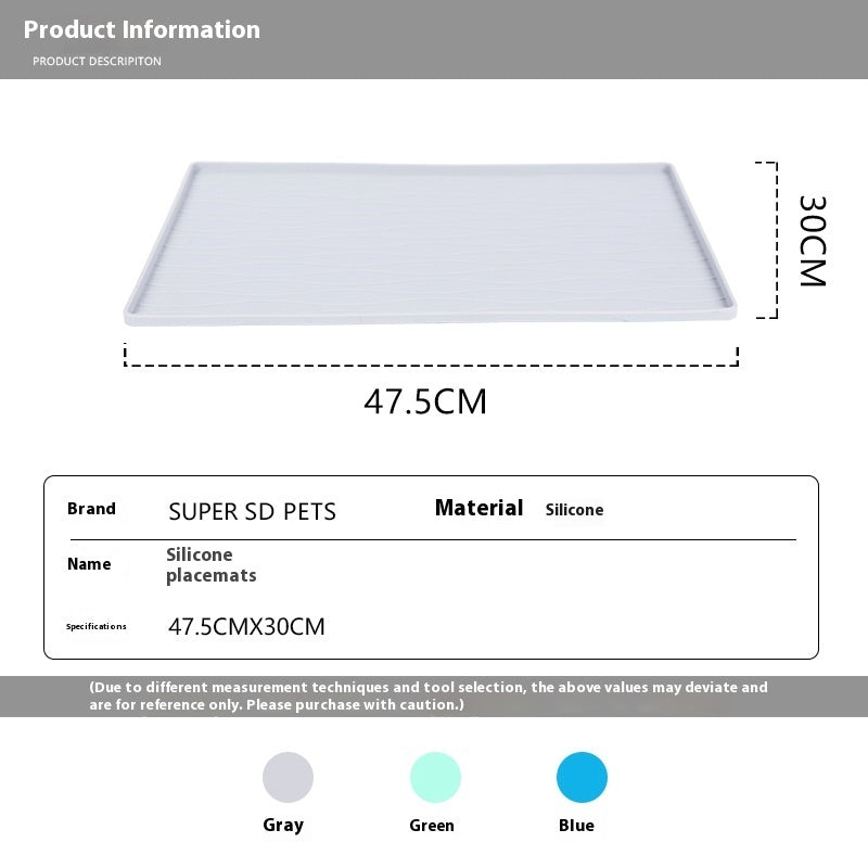 KFX-4087357 Silicone Anti-Spill Placemat for Pets - Non-Slip, Available in Gray and Black, Multiple Sizes