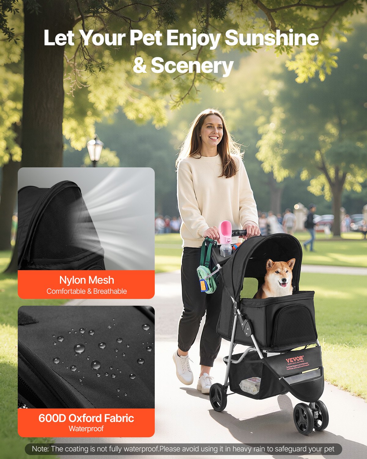 KFX-4087741 Foldable 3-Wheel Pet Stroller with Brake for Small Dogs and Cats, Up to 35lbs, Travel-Friendly Design