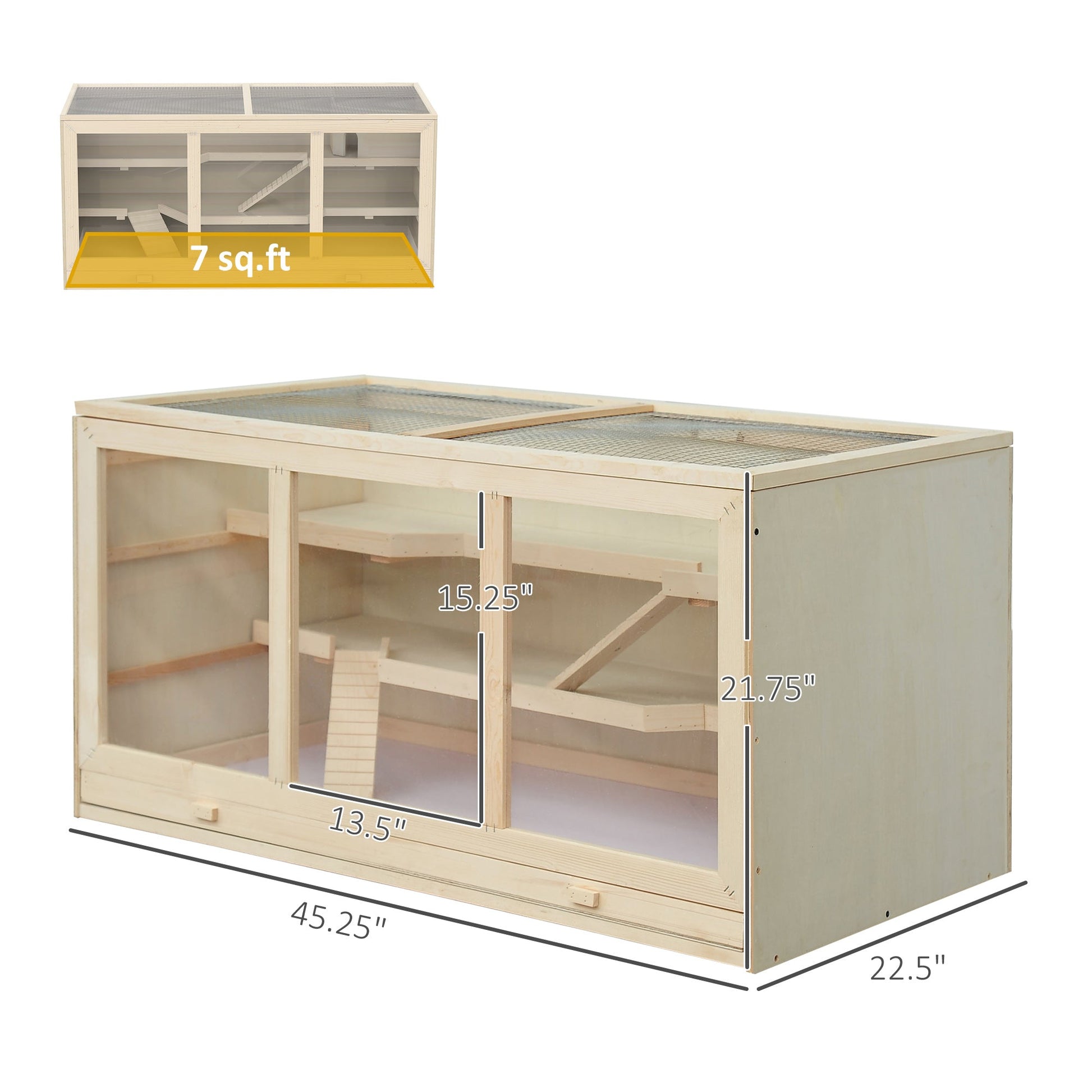 KFX-4089149 Extra Large 45" Wooden Hamster Cage with Multi-Tier Levels, Opening Roof, and PVC Window for Small Animals