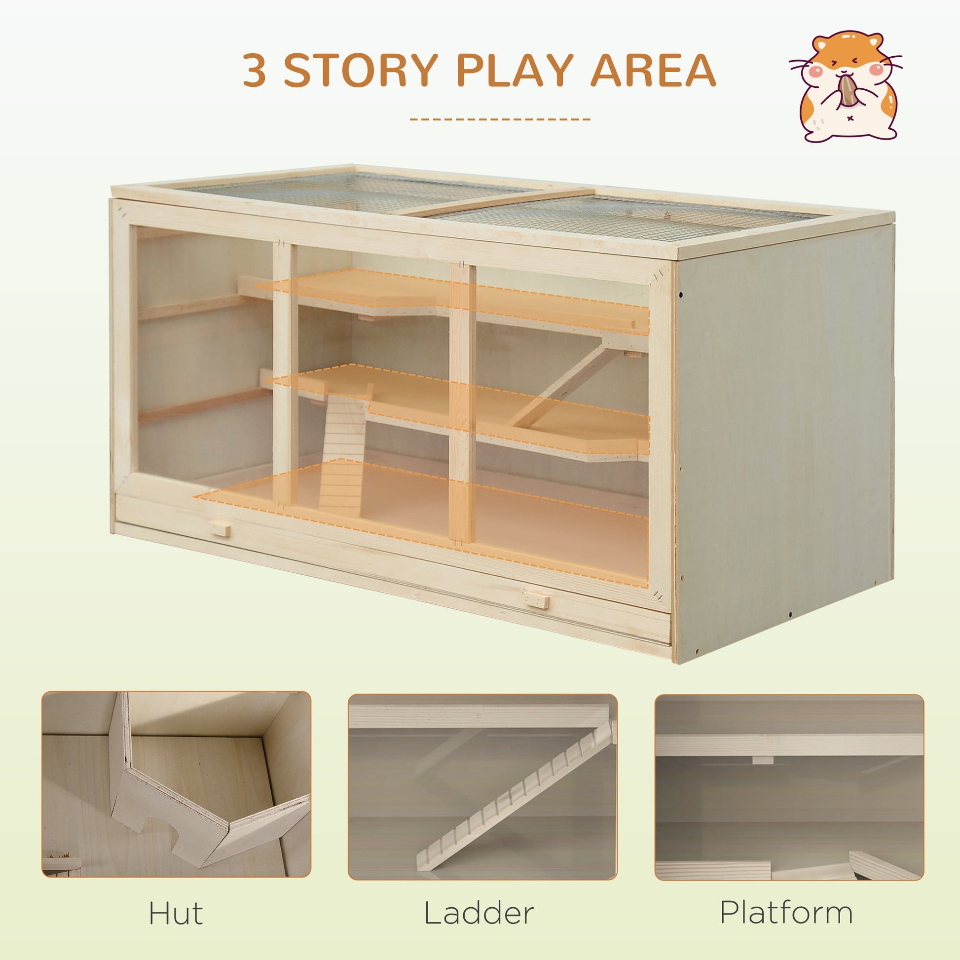 KFX-4089149 Extra Large 45" Wooden Hamster Cage with Multi-Tier Levels, Opening Roof, and PVC Window for Small Animals
