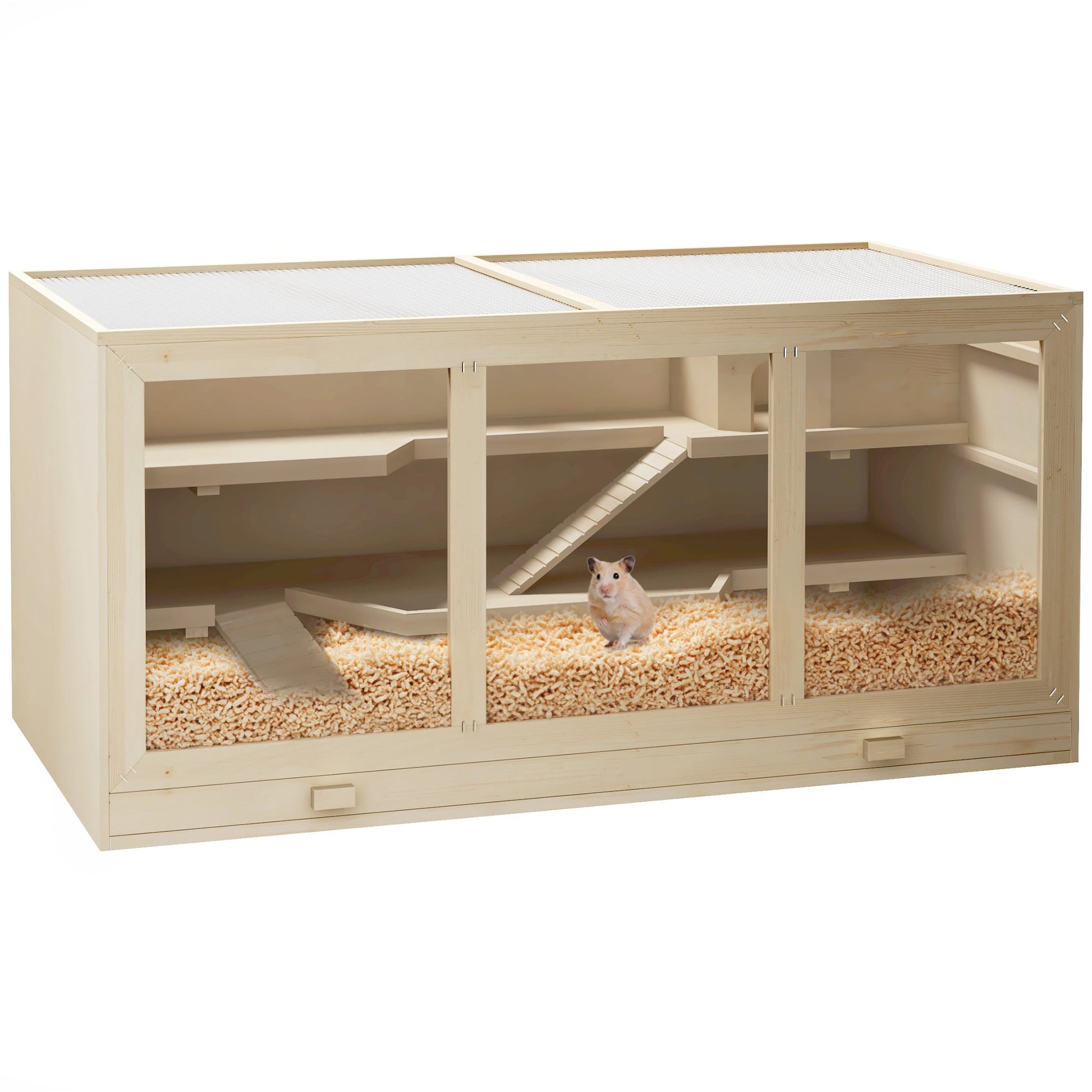 KFX-4089149 Extra Large 45" Wooden Hamster Cage with Multi-Tier Levels, Opening Roof, and PVC Window for Small Animals