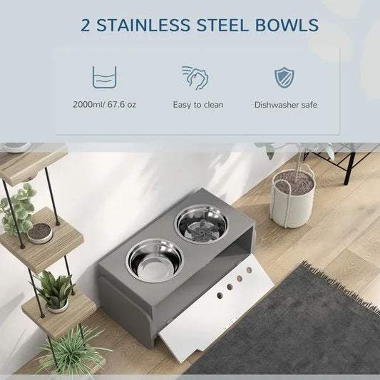 KFX-4089277 Adjustable Elevated Dog Bowl Stand with Slow Feeder Mat for Medium to Extra Large Dogs