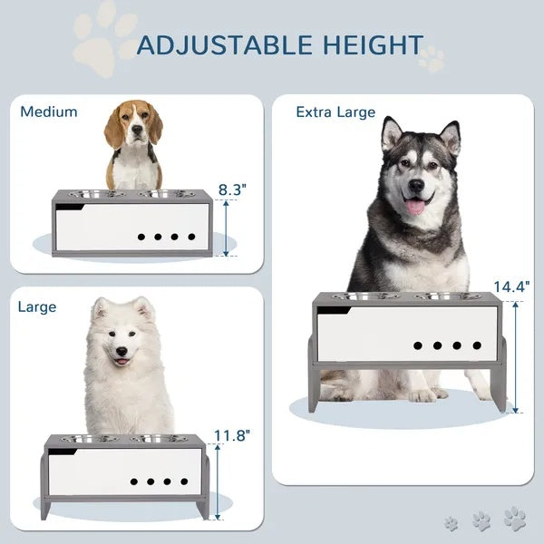 KFX-4089277 Adjustable Elevated Dog Bowl Stand with Slow Feeder Mat for Medium to Extra Large Dogs