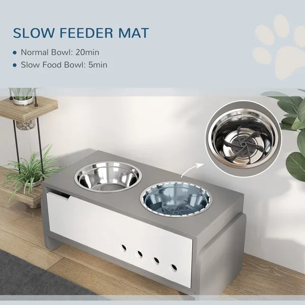 KFX-4089277 Adjustable Elevated Dog Bowl Stand with Slow Feeder Mat for Medium to Extra Large Dogs