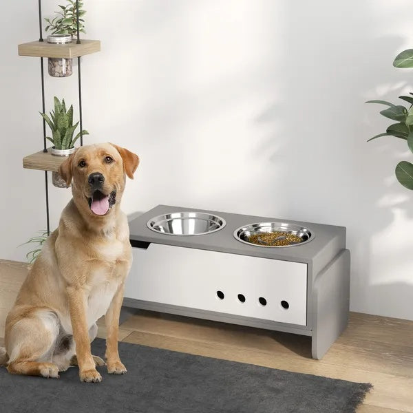 KFX-4089277 Adjustable Elevated Dog Bowl Stand with Slow Feeder Mat for Medium to Extra Large Dogs