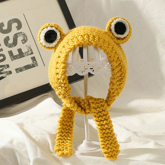 KFX-4090301 Hand Knitted Wool Dog Hat in Yellow - Free Size for Added Warmth
