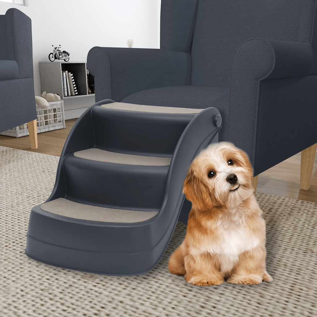 KFX-4090557 Cream 3-Step Foldable Dog Staircase for Easy Access to Cars and Sofas