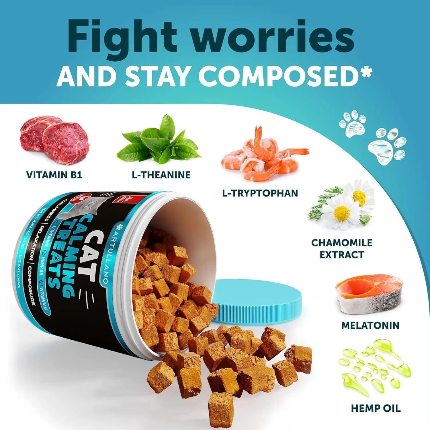 KFX-4091325 Calming Hemp Treats for Cats with Melatonin – Stress and Anxiety Relief Chews for Relaxation