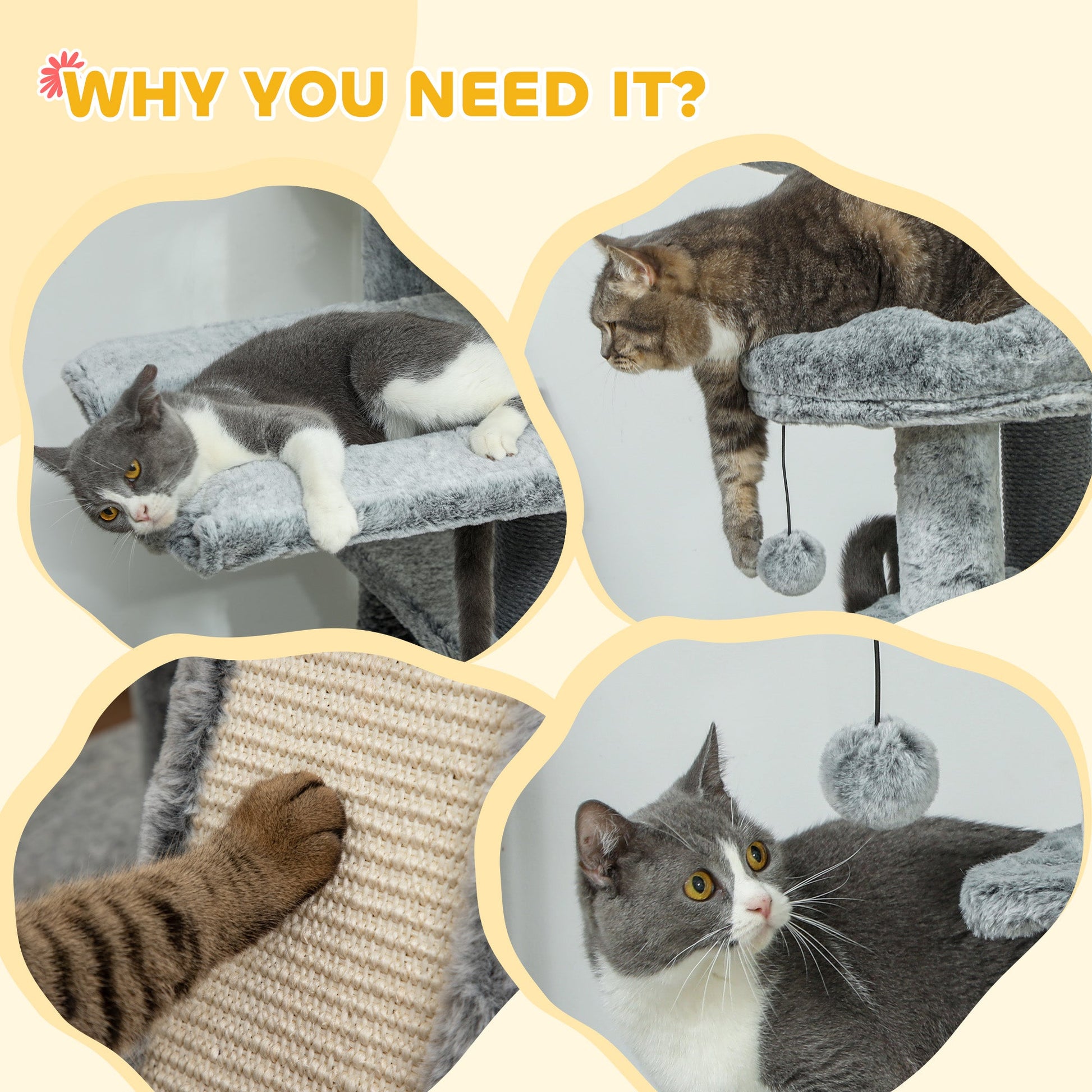 KFX-4094525 Floor-to-Ceiling Cat Tree Activity Center with Hammocks, Condo, and Perch - Gray