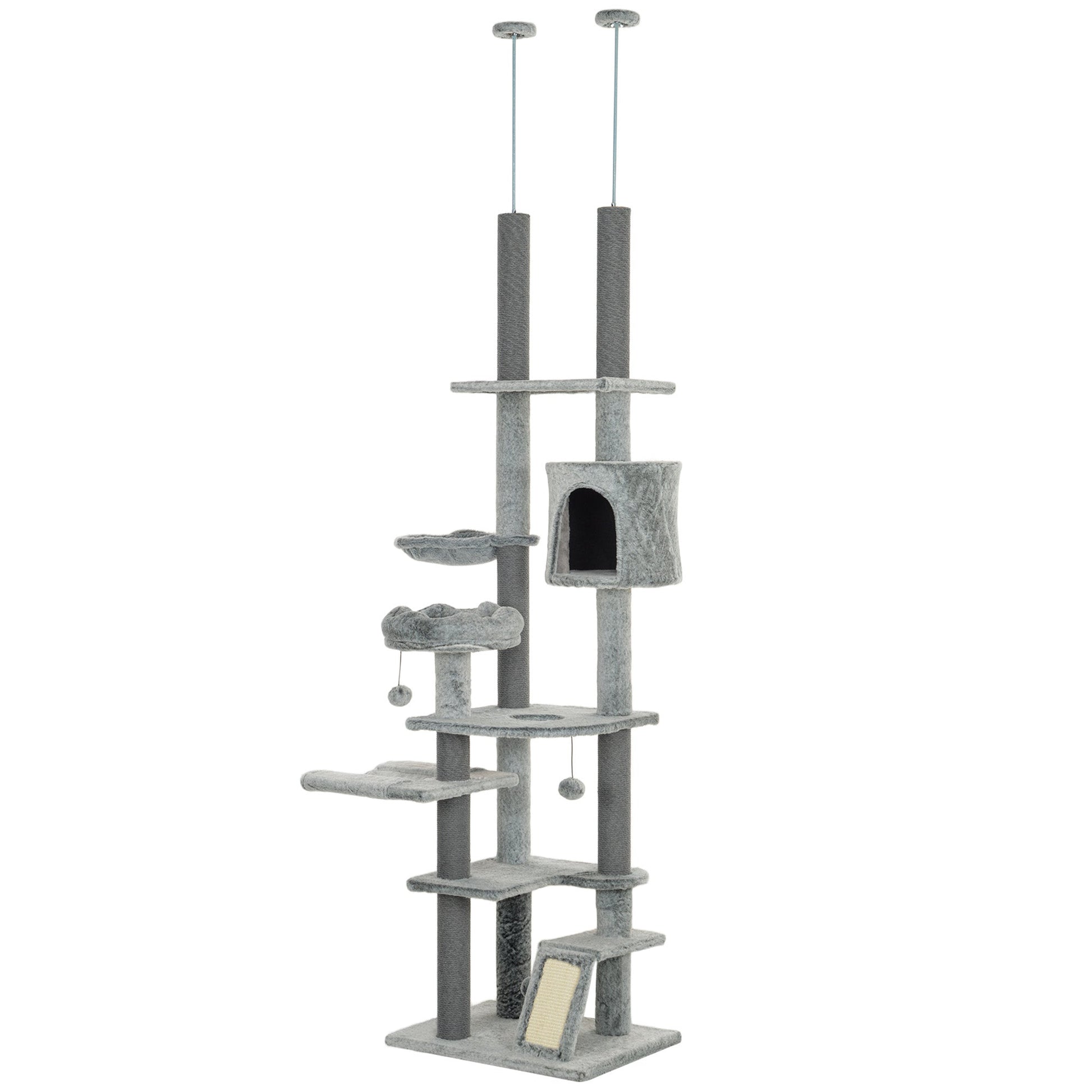 KFX-4094525 Floor-to-Ceiling Cat Tree Activity Center with Hammocks, Condo, and Perch - Gray