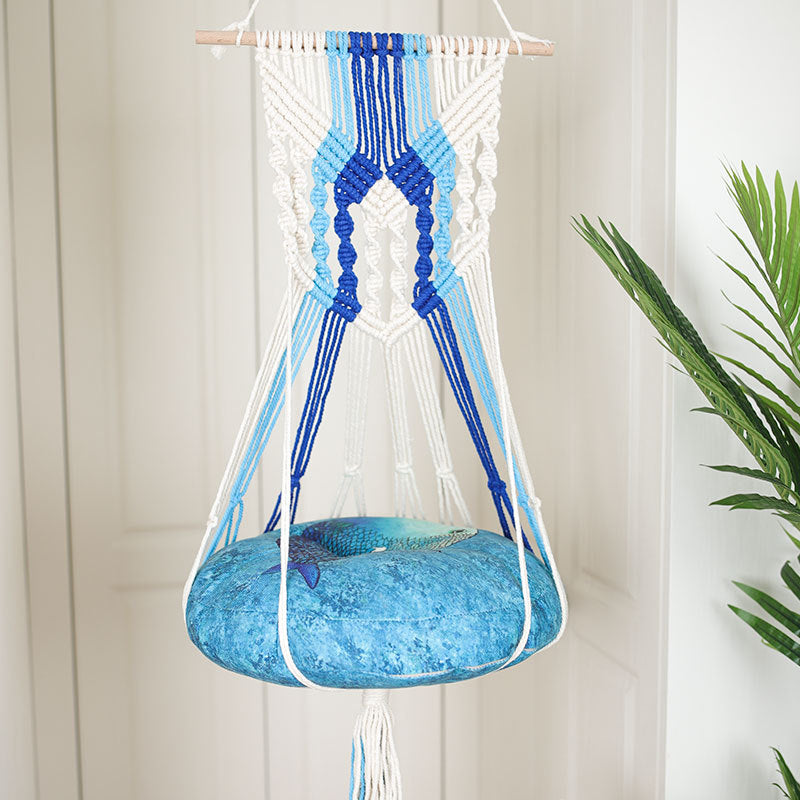 KFX-4095293 Cotton Rope Woven Pet Nest for Cats and Dogs, Hanging Basket Design