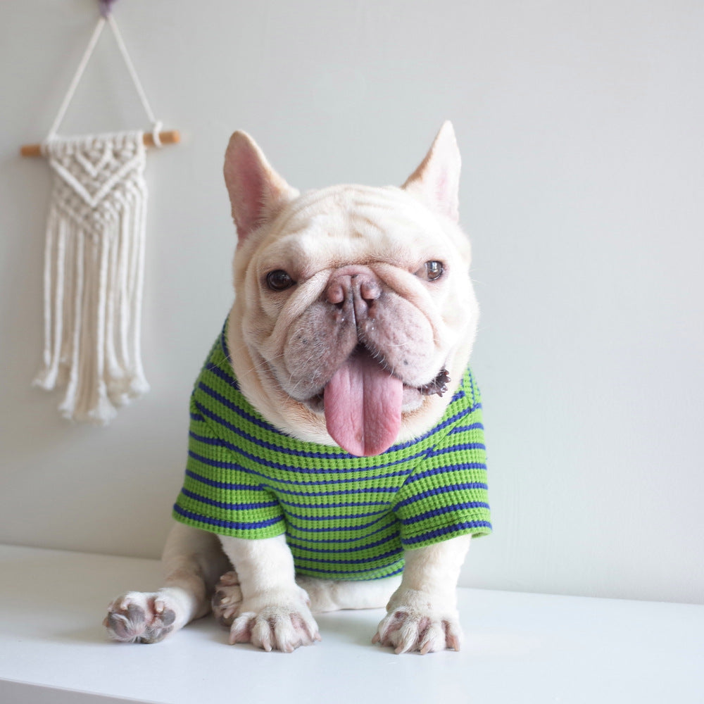 KFX-4095421 Casual Waffle Stretch Stripe Pet Clothes for Dogs - Two-Piece Set, Green, Various Sizes