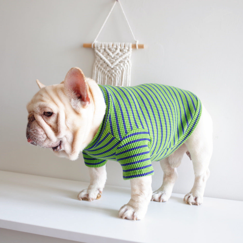 KFX-4095421 Casual Waffle Stretch Stripe Pet Clothes for Dogs - Two-Piece Set, Green, Various Sizes