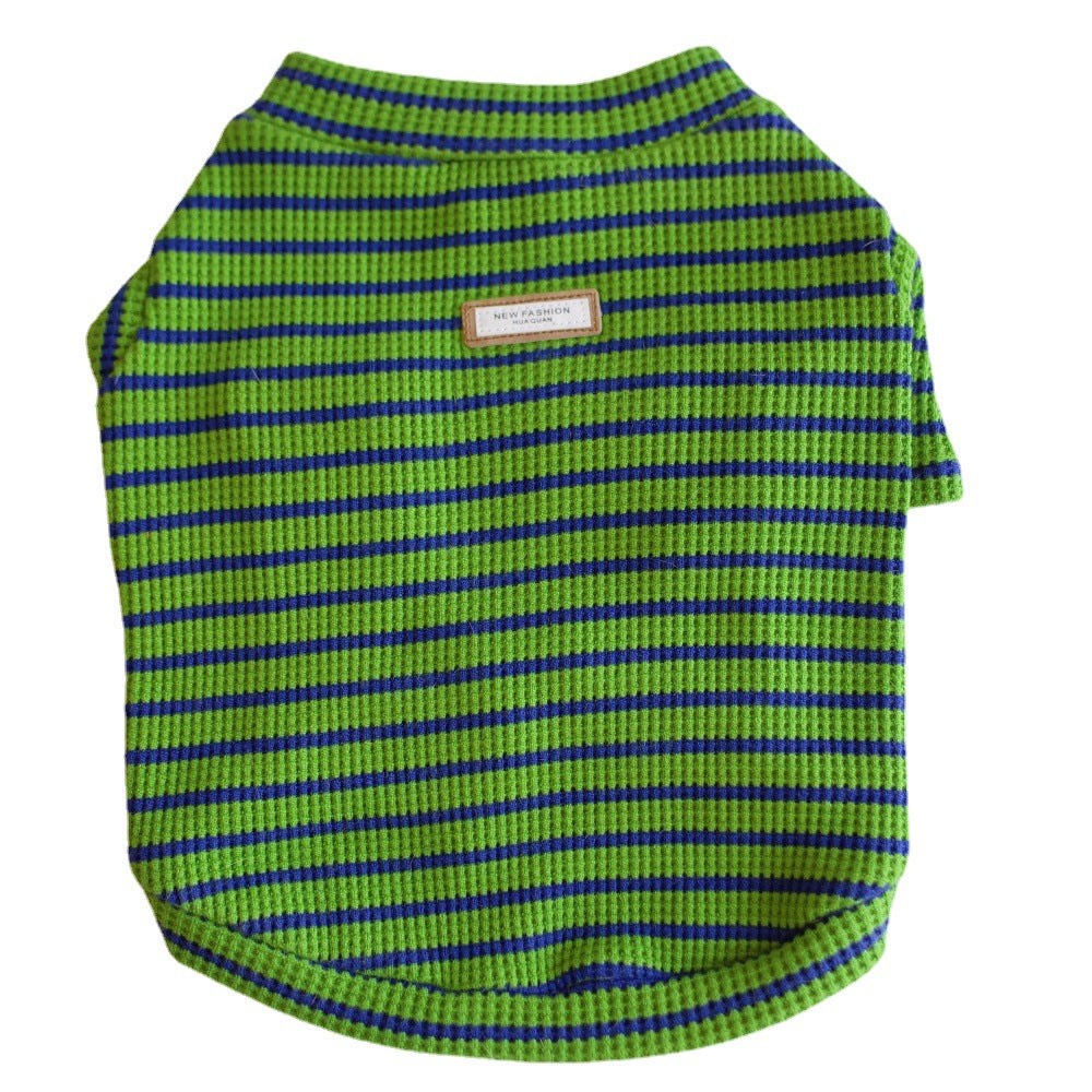 KFX-4095421 Casual Waffle Stretch Stripe Pet Clothes for Dogs - Two-Piece Set, Green, Various Sizes